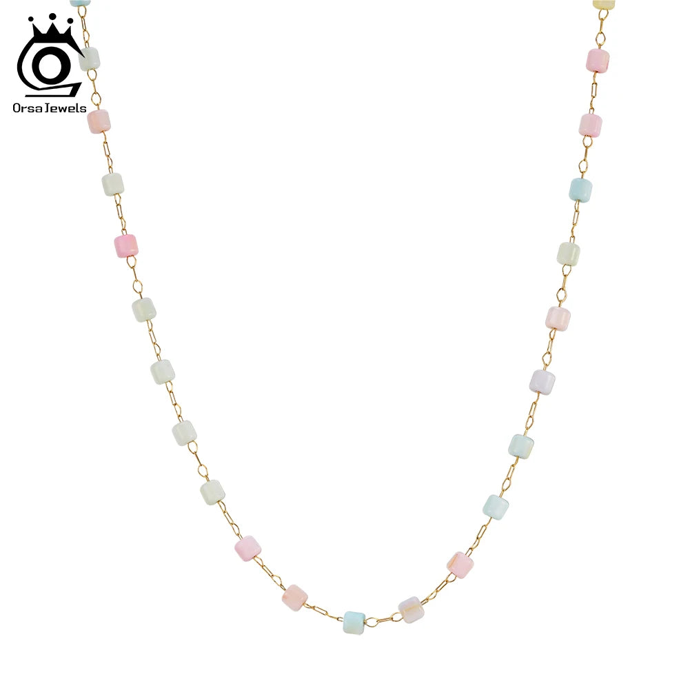 Collier Carré Coquillage | Acier Inoxydable | Pendentif Nacre | Bijou Femme | Cadeau
