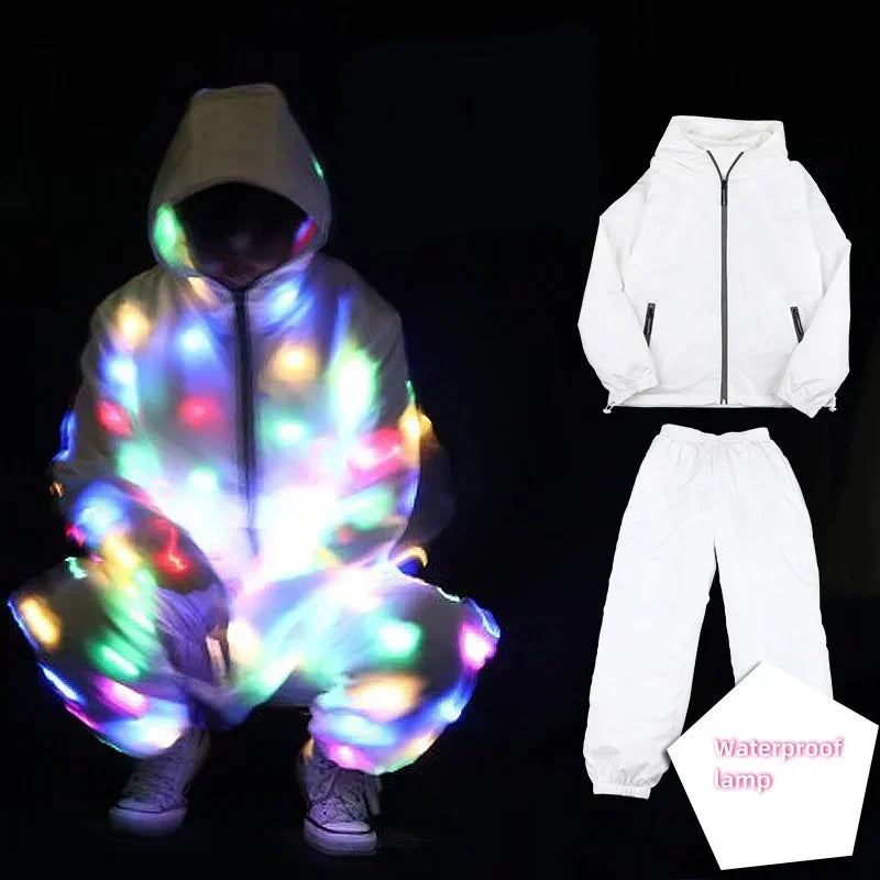 New Novelty LED Light Up Costume Stage Performance Jacket Pants Neon Luminous Clothing Birthday Party Costume For Show