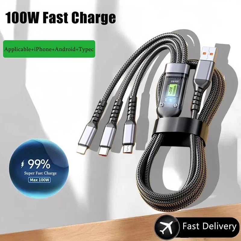 Câble de charge 3-en-1 100W USB-C Micro Lightning – vue 3