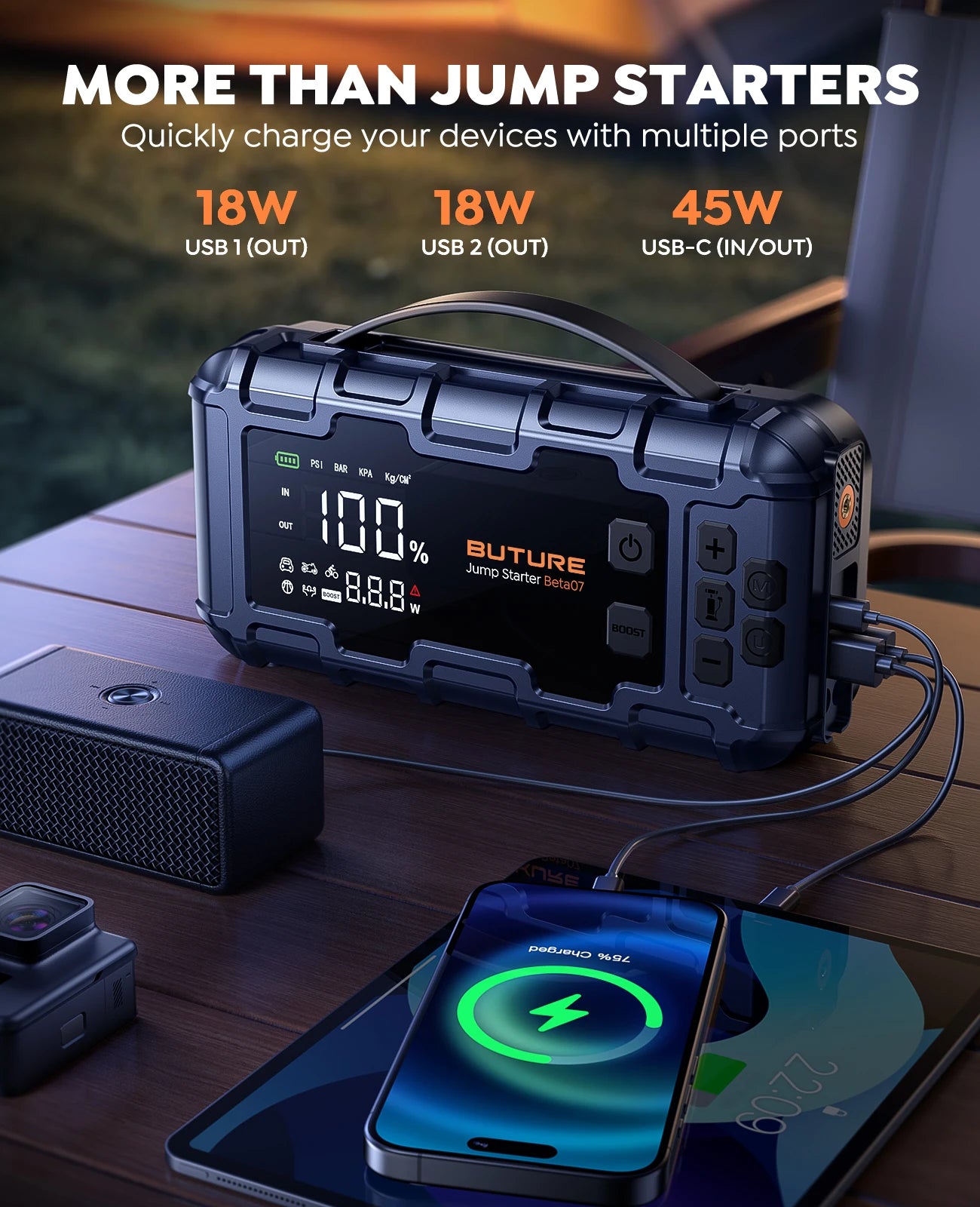 Démarreur de batterie BUTURE 6000A avec gonfleur – vue 5