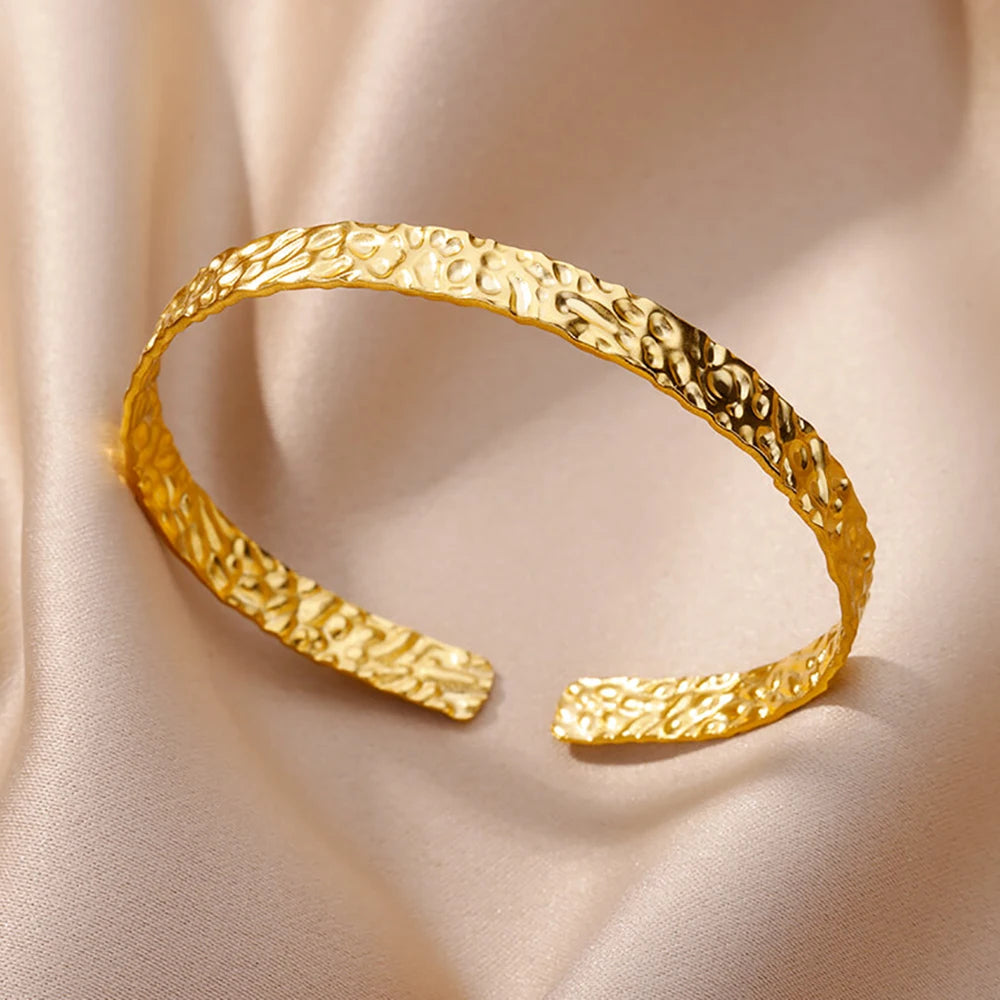 VELUROArt Bracelet Jonc Large Femme Acier Inoxydable Doré