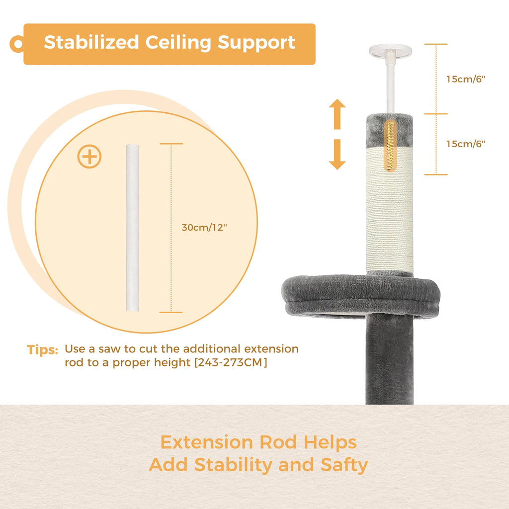 Adjustable Height Tall Cat Tree for Indoor Floor to Ceiling Cat Tower with Scratching Posts Cat Climbing Tree Scratcher Cat Toys