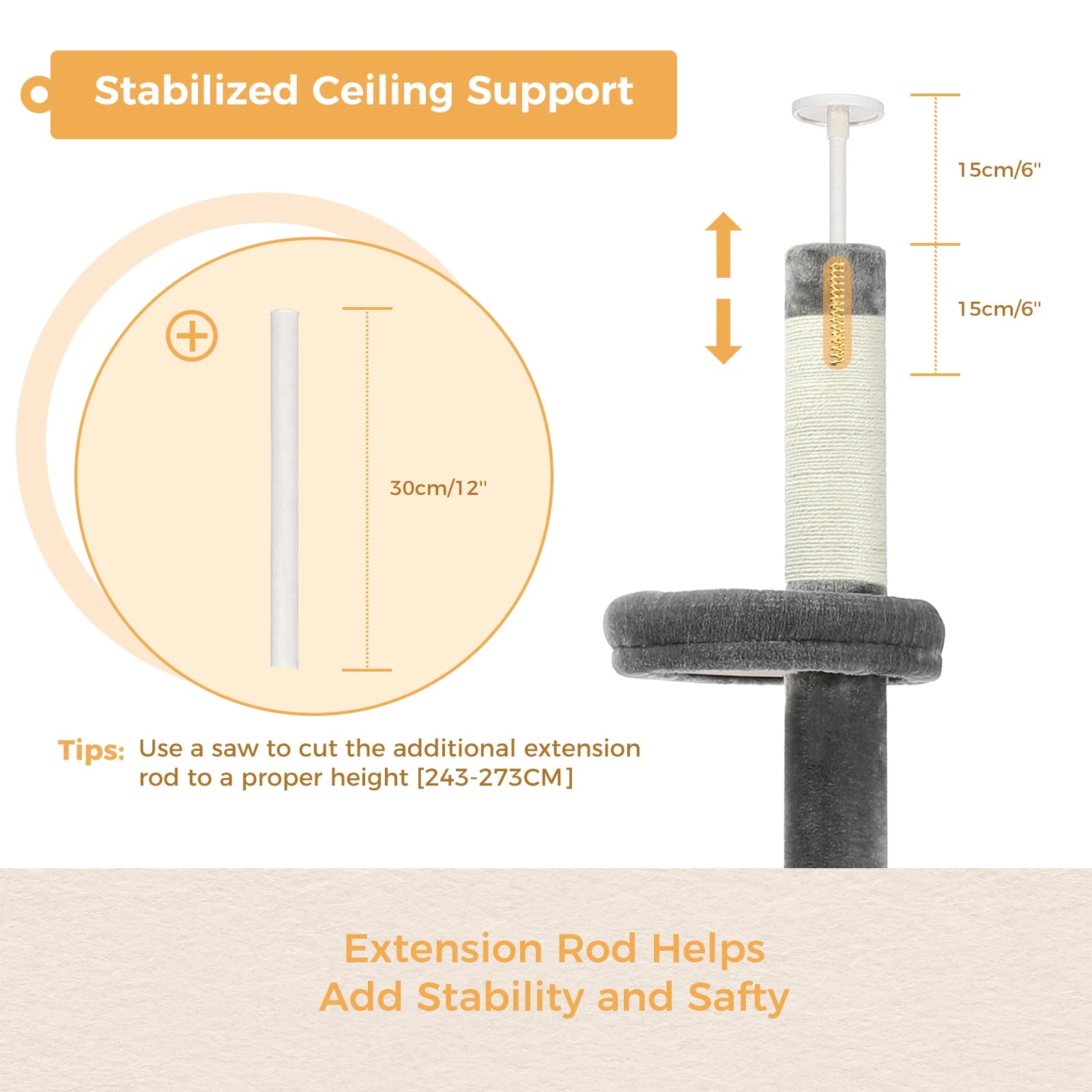 Adjustable Height Tall Cat Tree for Indoor Floor to Ceiling Cat Tower with Scratching Posts Cat Climbing Tree Scratcher Cat Toys