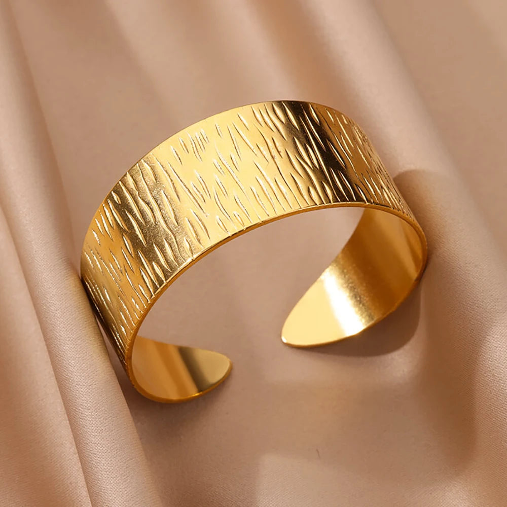 VELUROArt Bracelet Jonc Large Femme Acier Inoxydable Doré