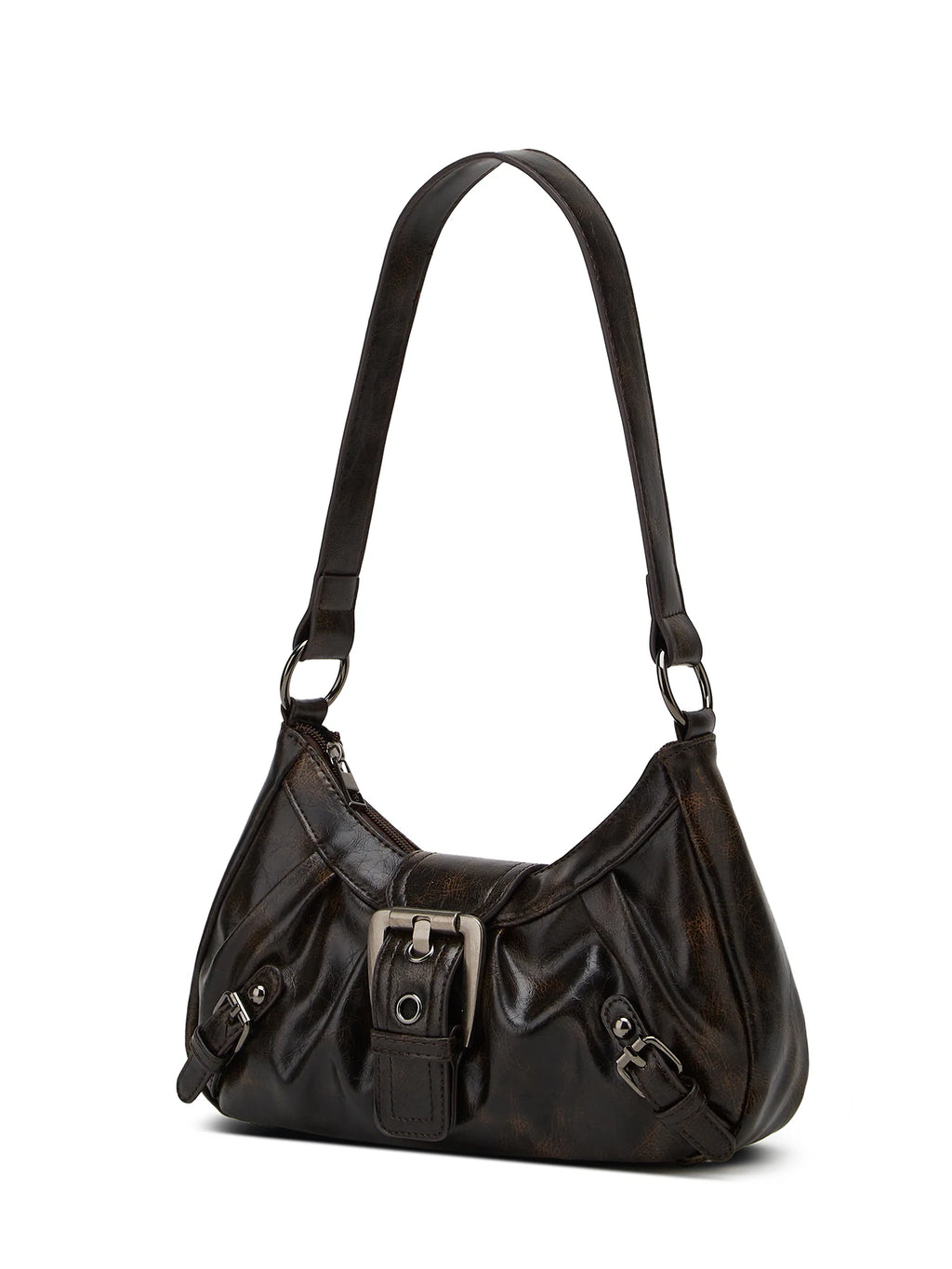 Sac porté épaule en cuir plissé style Y2K femme – vue 2