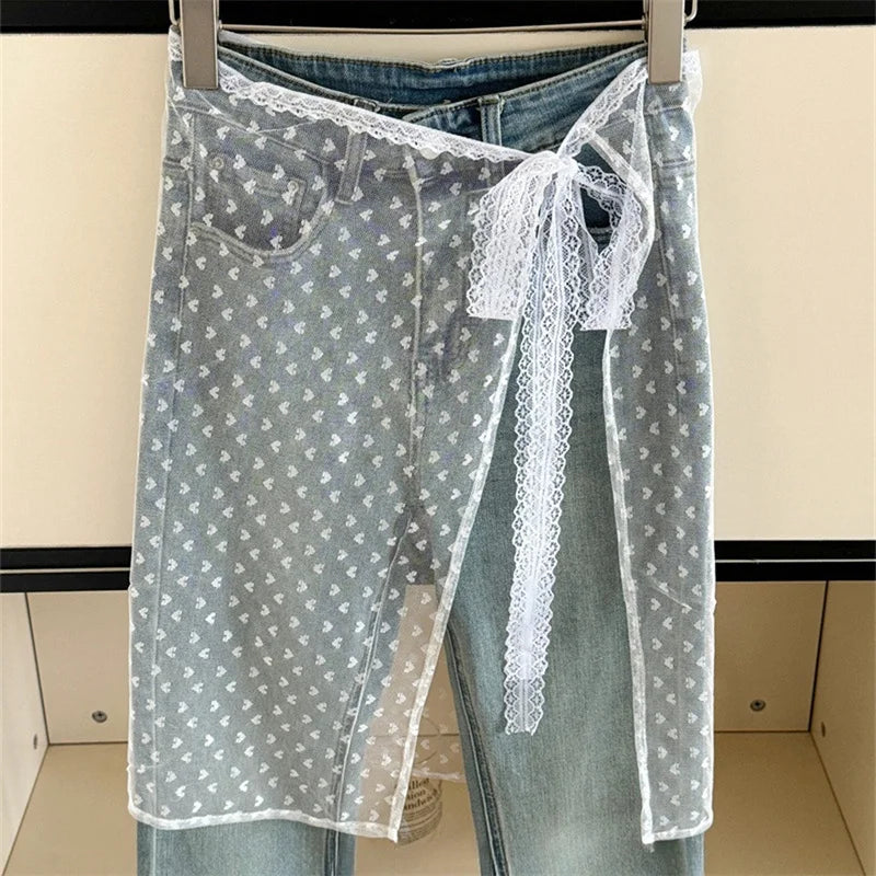 Jupe portefeuille en dentelle style Y2K pour femme – vue 7