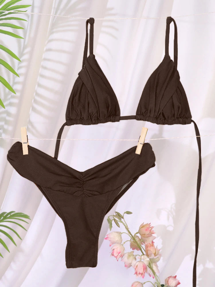 Maillot de bain bikini micro froncé pour femme – vue 3