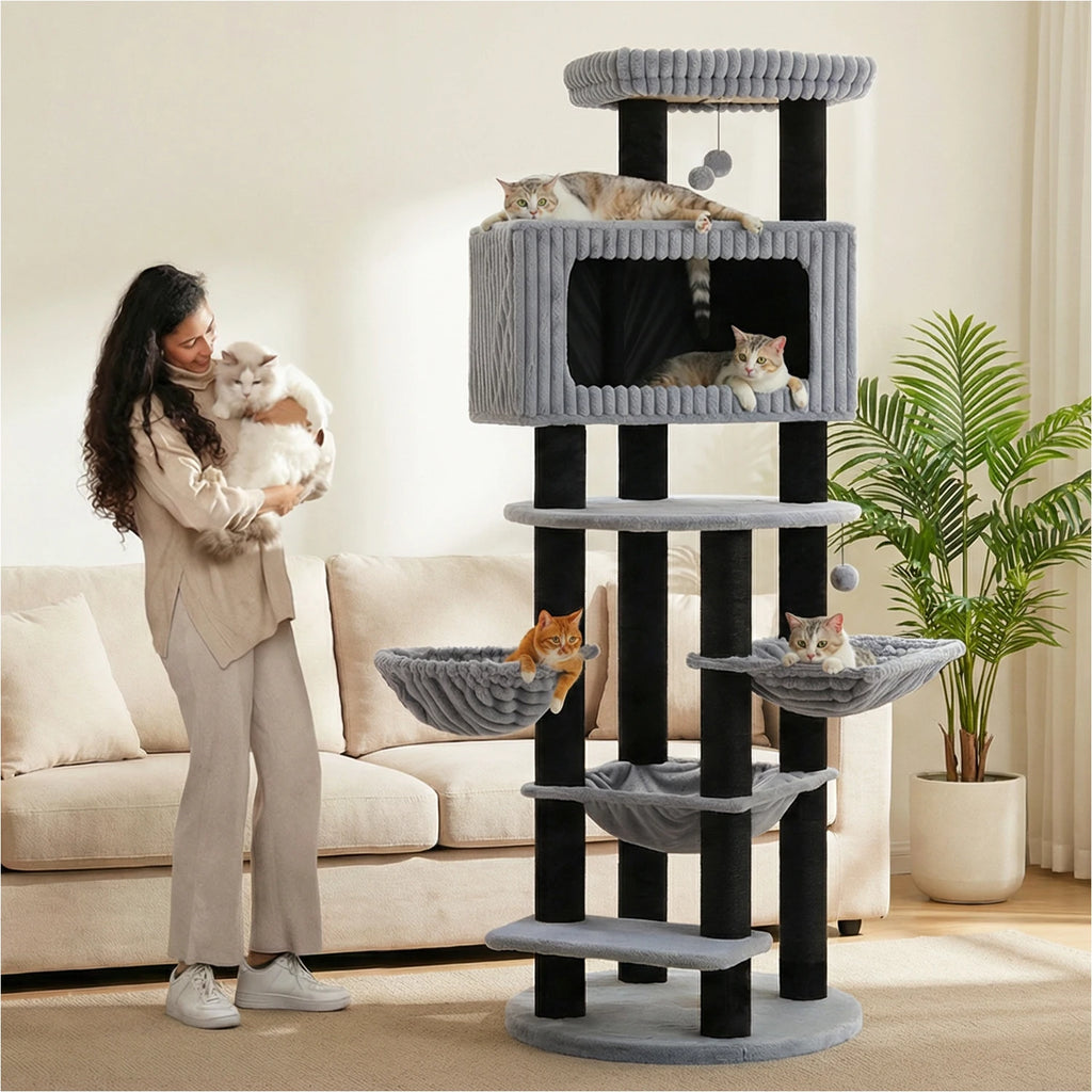 Multi-Level Cat Tree with Spacious Condo Thick Sisal Scratching Posts Oversized Top Perch Tall Cat Tower for Indoor Large Cats