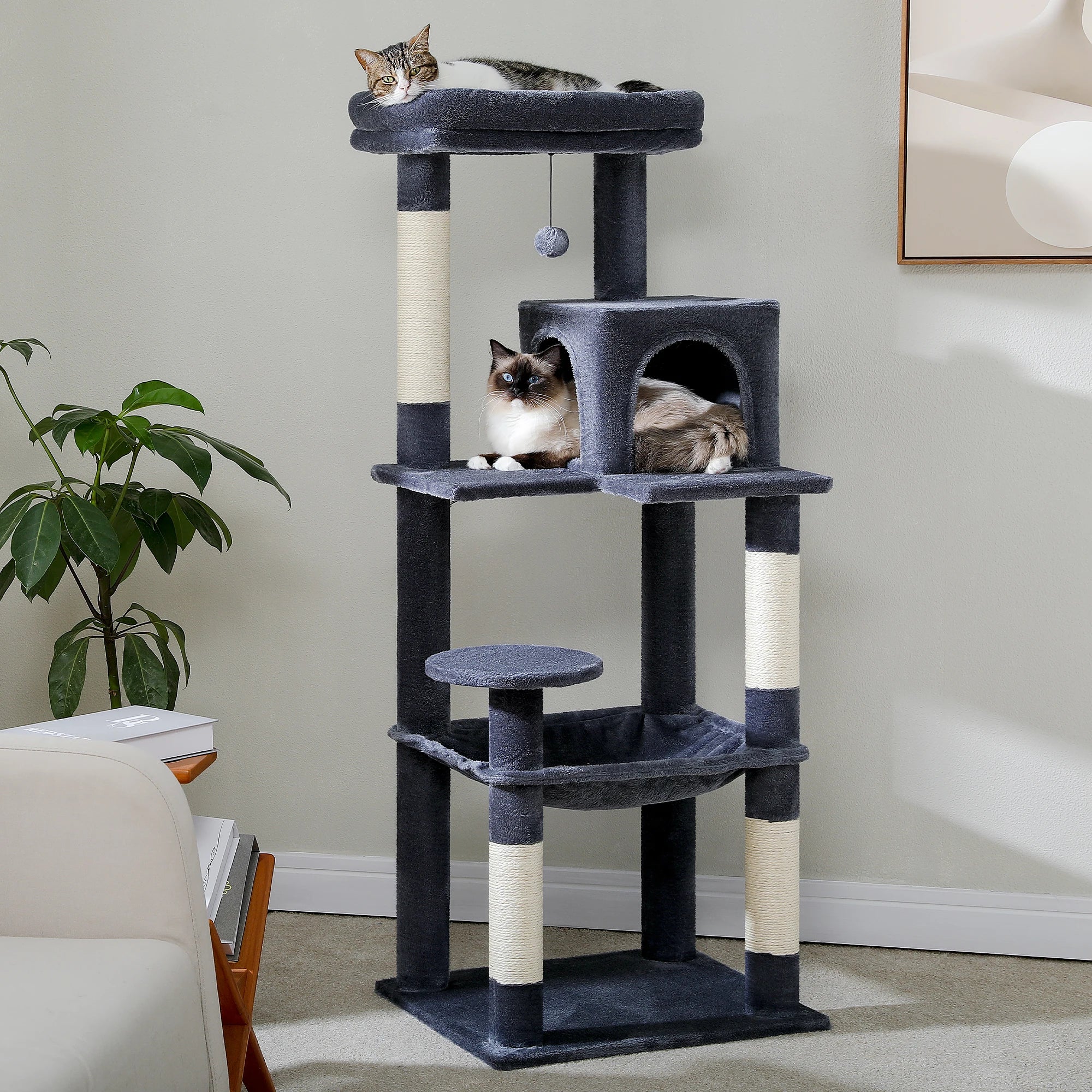 Multi-Level Cat Tree for Indoor Cats Large Cat Tower with Big Hammock Sisal Scratching Posts Cozy Condo Plush Cat House Cat Toys