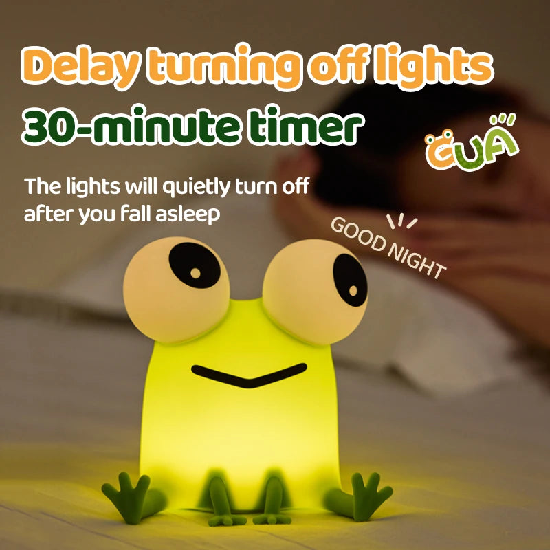 Frog Night Light for Kids 3 Brightness Dimmable Silicone Night Light For Nursery Room Rechargeable Touch Control Beside Lamp