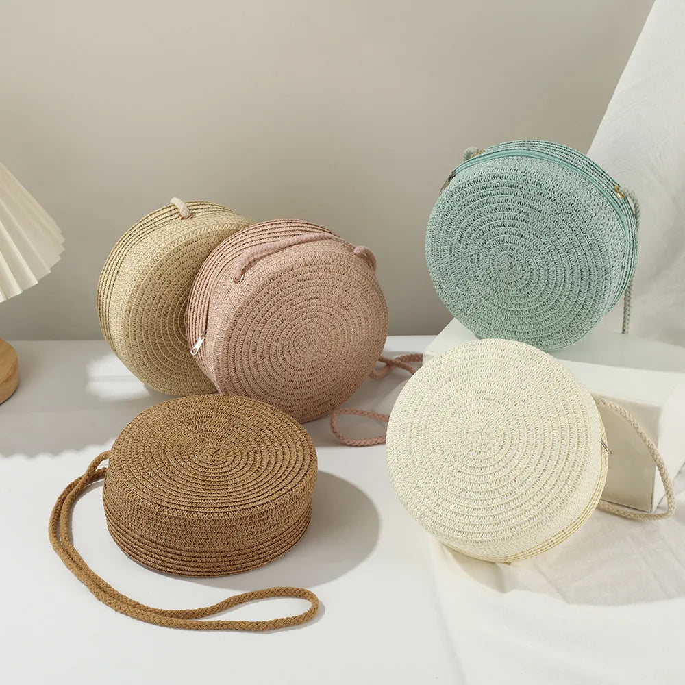 Sac bandoulière rond en paille pour femme
