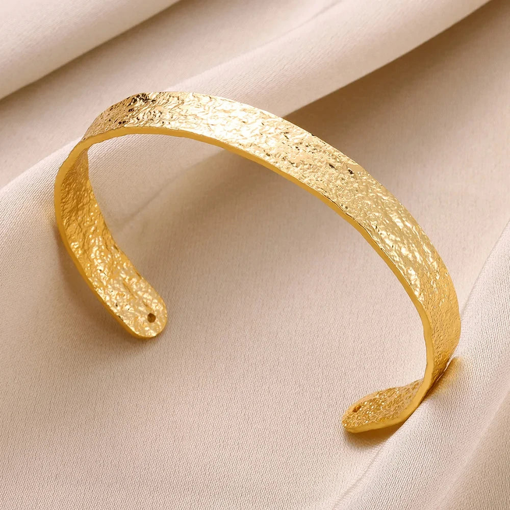 VELUROArt Bracelet Jonc Femme Acier Doré Texturé