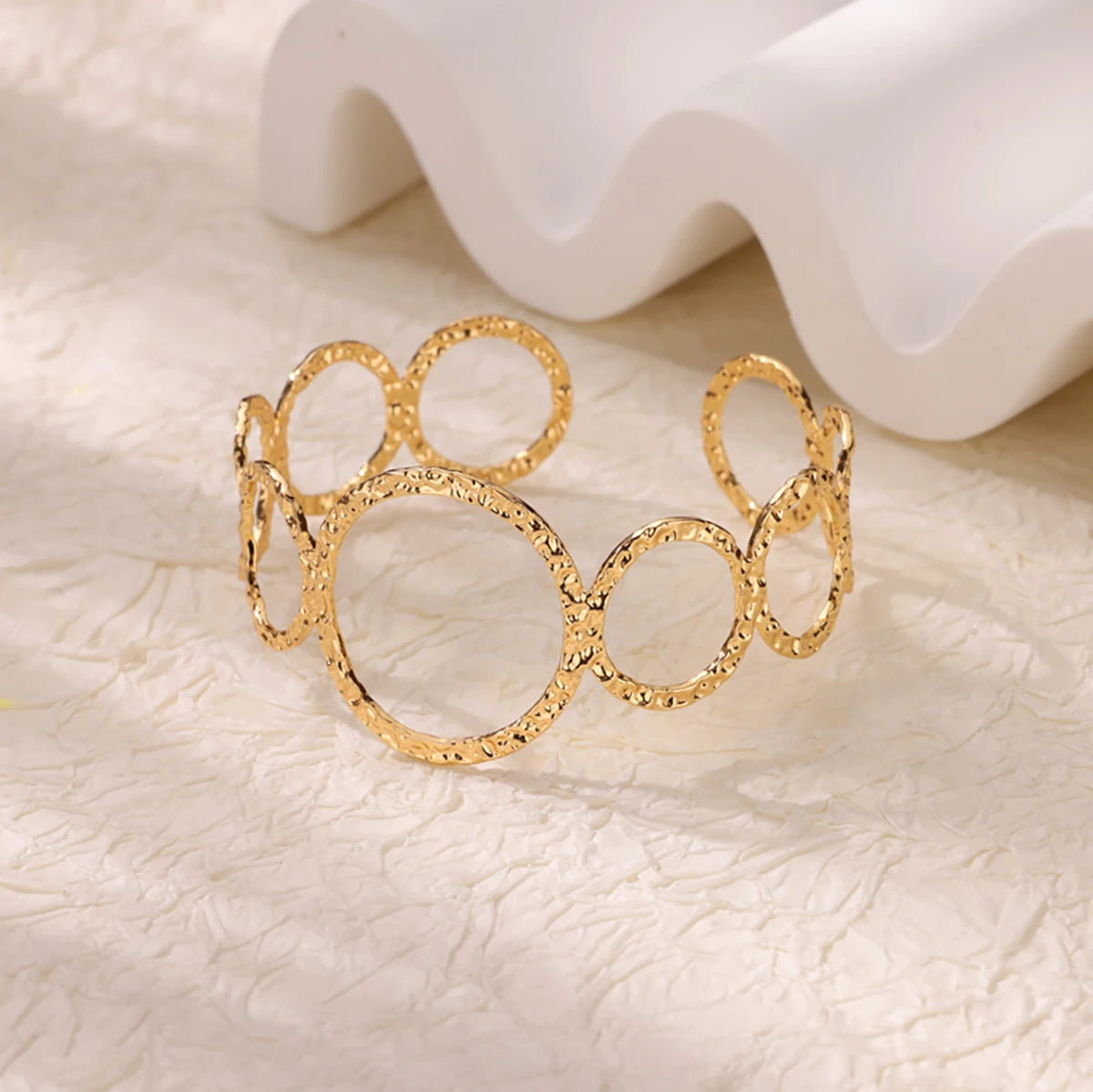 VELUROArt Bracelet Jonc Large Femme Acier Inoxydable Doré
