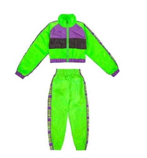 Green Children's Hip Hop Dance Wear Girls Jazz Modern Dancing Costumes Fluorescence Clothing Suits Kids Stage Costumes Outfits