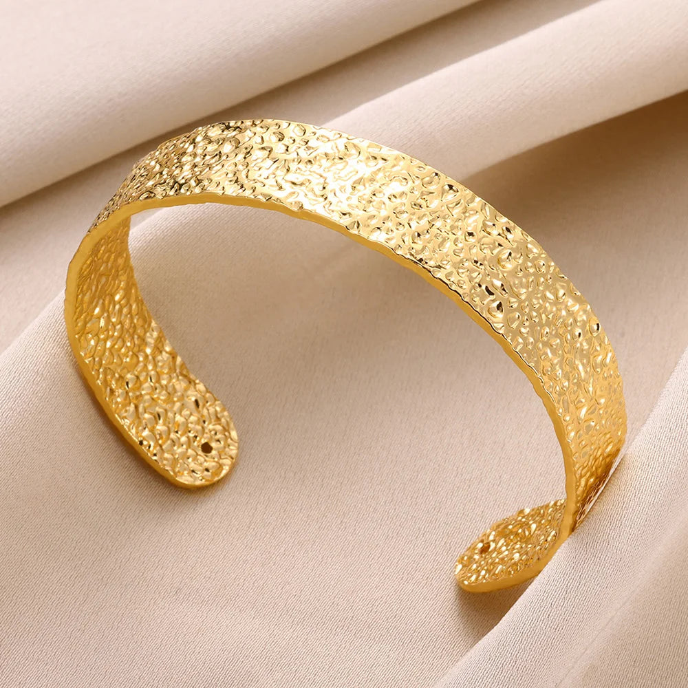 VELUROArt Bracelet Jonc Large Femme Acier Inoxydable Doré