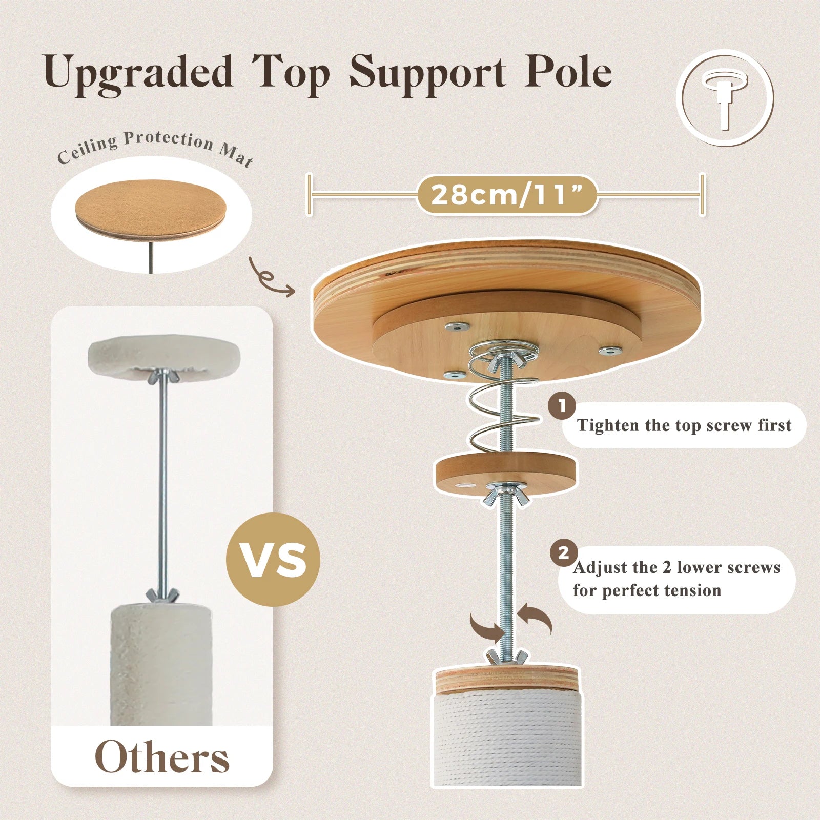 Floor to Ceiling Cat Tree for Indoor Height Adjustable Cat Tower with Sisal Scratching Posts Large Condo Acrylic Capsule Washable Mats Modern Wood Cat Furniture Cat Toys
