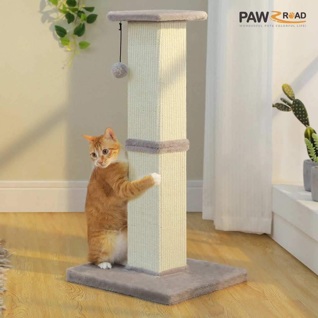 Large Cat Scratching Post with Woven Sisal Heavy Duty Base and Removable Dangling Ball Tall Cat Scratcher for Indoor Cats Adults Ultimate Scratch Post Cat Toys