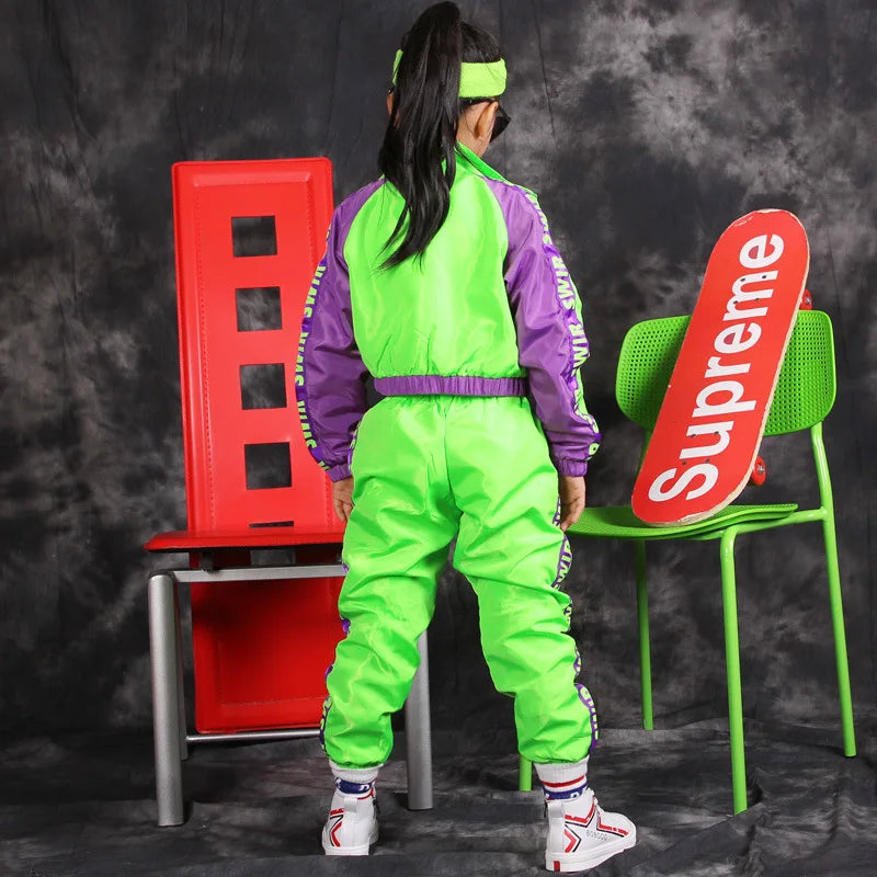 Girls' Jazz Dance Costumes, Children's Street Dance Hip-hop Sets, Girls' Runway Shows, Crop Tops, Fluorescent Clothing