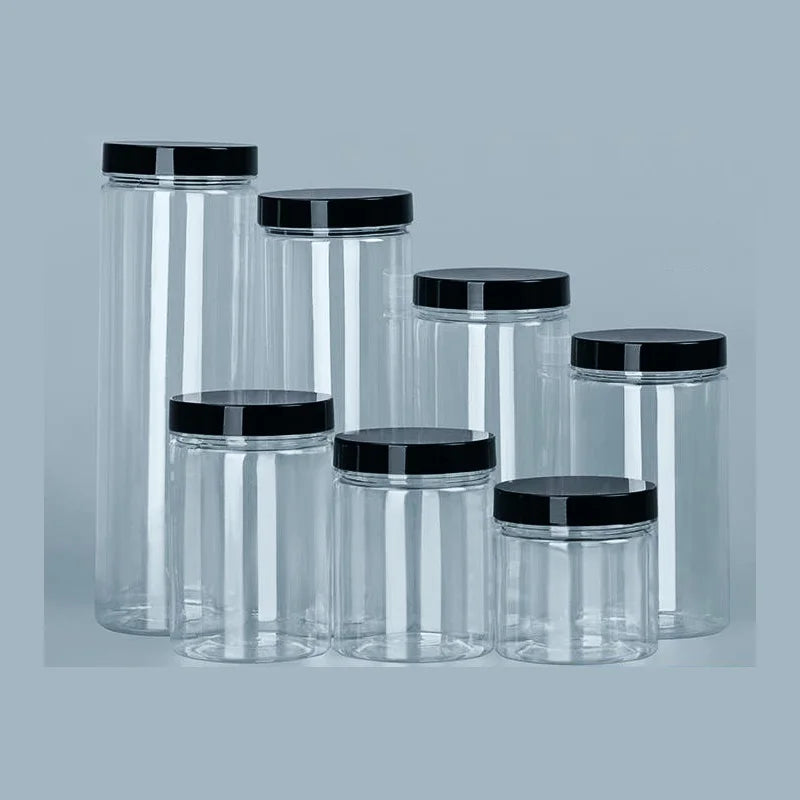 Bocaux à Épices PET Transparents Couvercle Noir