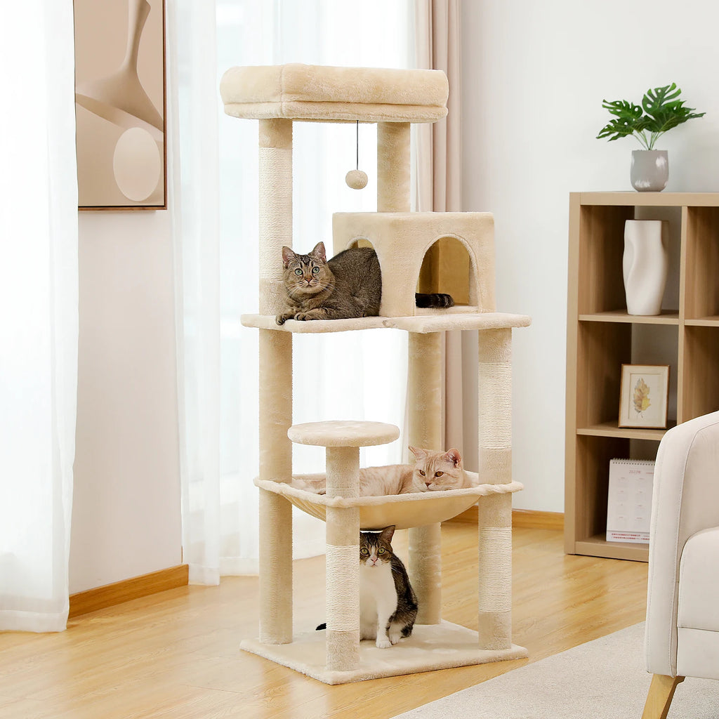 Multi-Level Cat Tree for Indoor Cats Large Cat Tower with Big Hammock Sisal Scratching Posts Cozy Condo Plush Cat House Cat Toys