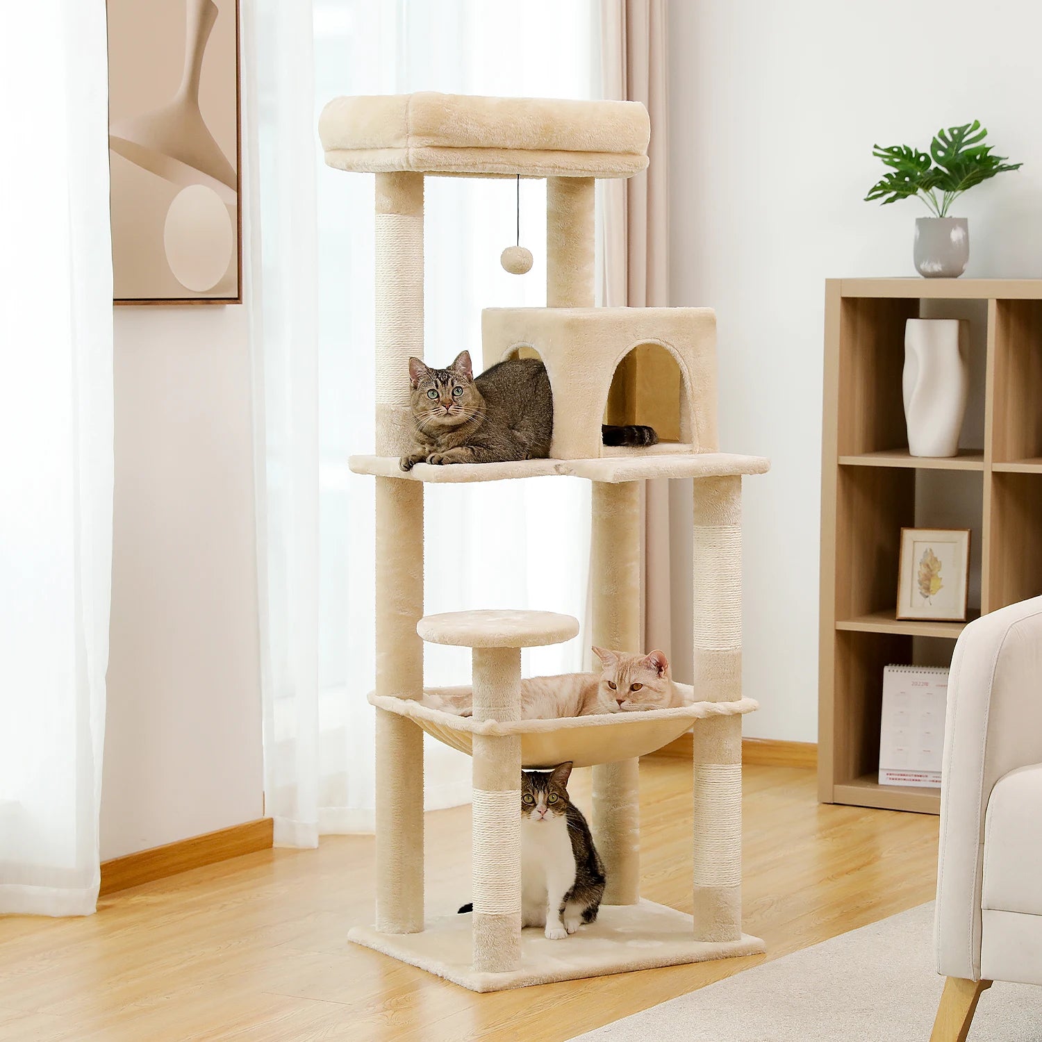 Multi-Level Cat Tree for Indoor Cats Large Cat Tower with Big Hammock Sisal Scratching Posts Cozy Condo Plush Cat House Cat Toys