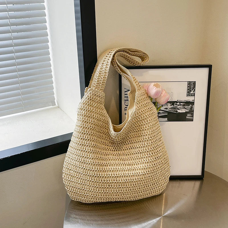 Sac cabas en paille et rotin pour la plage – vue 8