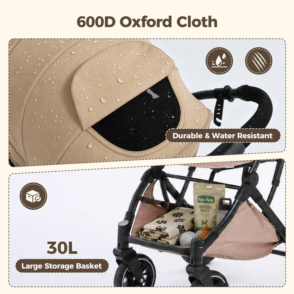 Foldable Pet Stroller for Small Medium Dogs & Cats One-Click Fold Dog Stroller with Reversible Handle Storage Basket Cup Holder Safety Tether Removable Washable Pad Large Cat Stroller Pet Suplies for Outdoor