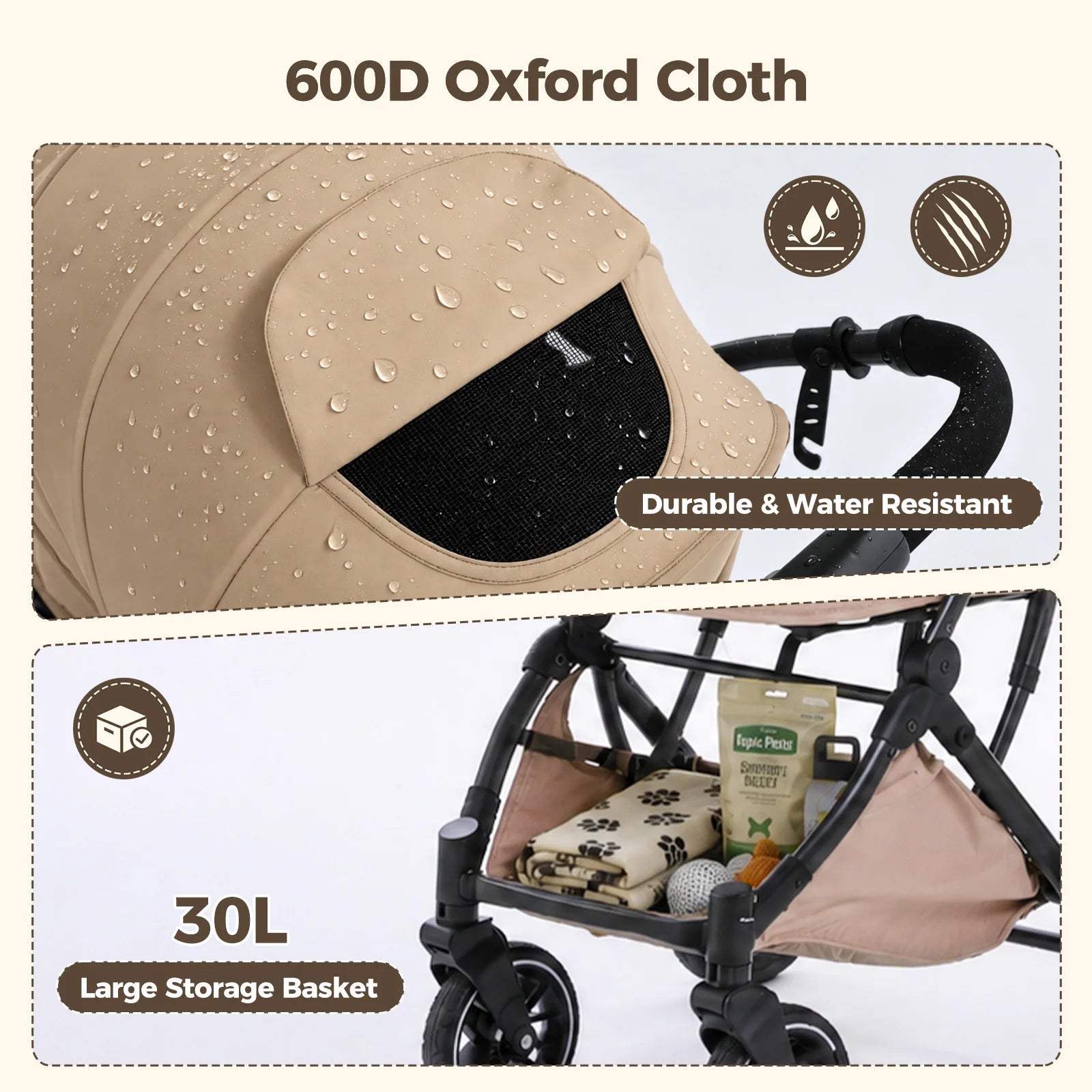 Foldable Pet Stroller for Small Medium Dogs & Cats One-Click Fold Dog Stroller with Reversible Handle Storage Basket Cup Holder Safety Tether Removable Washable Pad Large Cat Stroller Pet Suplies for Outdoor