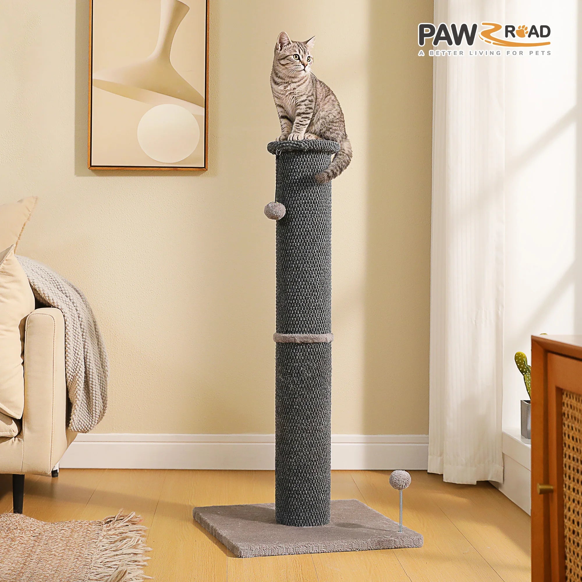 Tall Cat Scratching Posts for Indoor Cats Adults Large Cat Scratcher with Thicker Scratching Posts Dangling Ball Reinforced Stable Base Heavy Duty Scratching Post Cat Toy