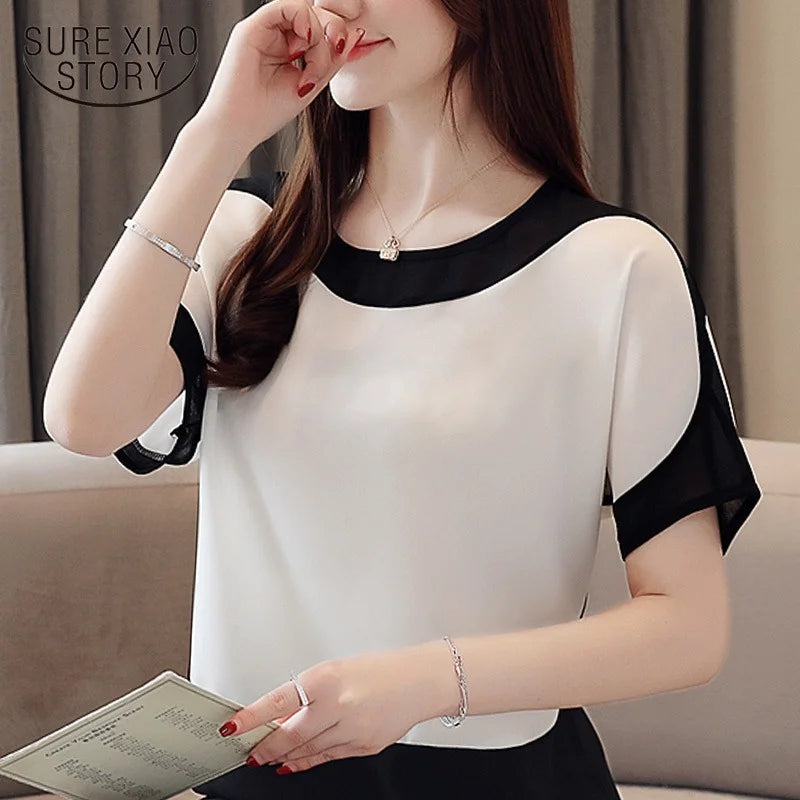 Blouse en mousseline manches courtes décontractée femme