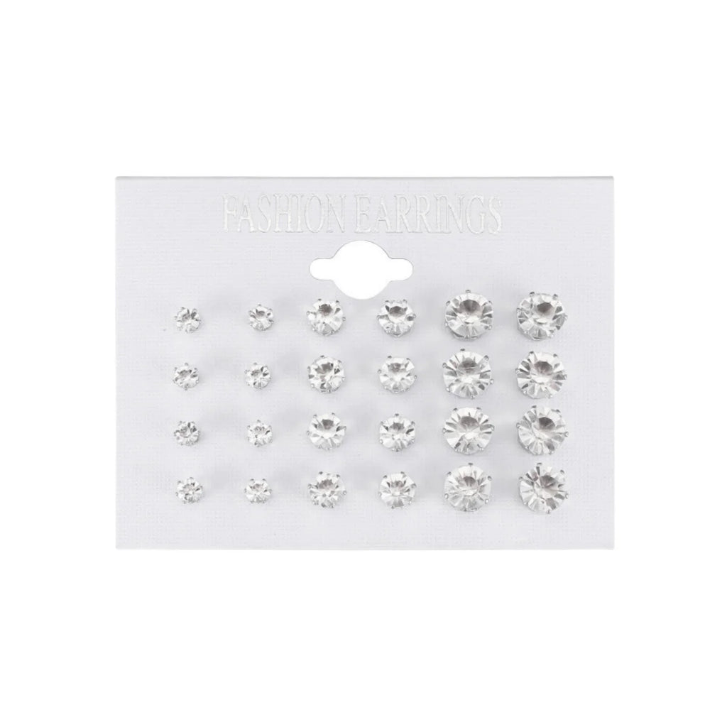 New 12 Pair/Pack White Shiny Wedding Stud Earrings Set For Women Men imitation Crystal Jewelry Accessories  Jewelry Earrings