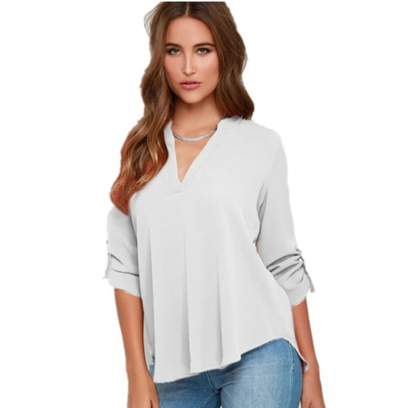 Chemisier en mousseline col V manches longues pour femme – vue 7