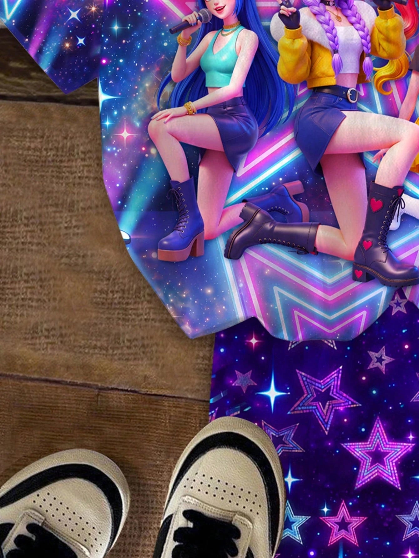 Little Girl Galaxy Neon Star 3D Kpop Idol Printed T-shirt with Space Shorts 2-piece Music Festival Children's Set