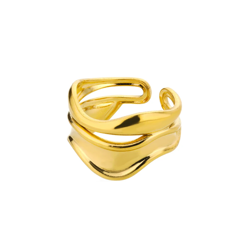 VELUROArt Bague Femme Acier Doré Classique