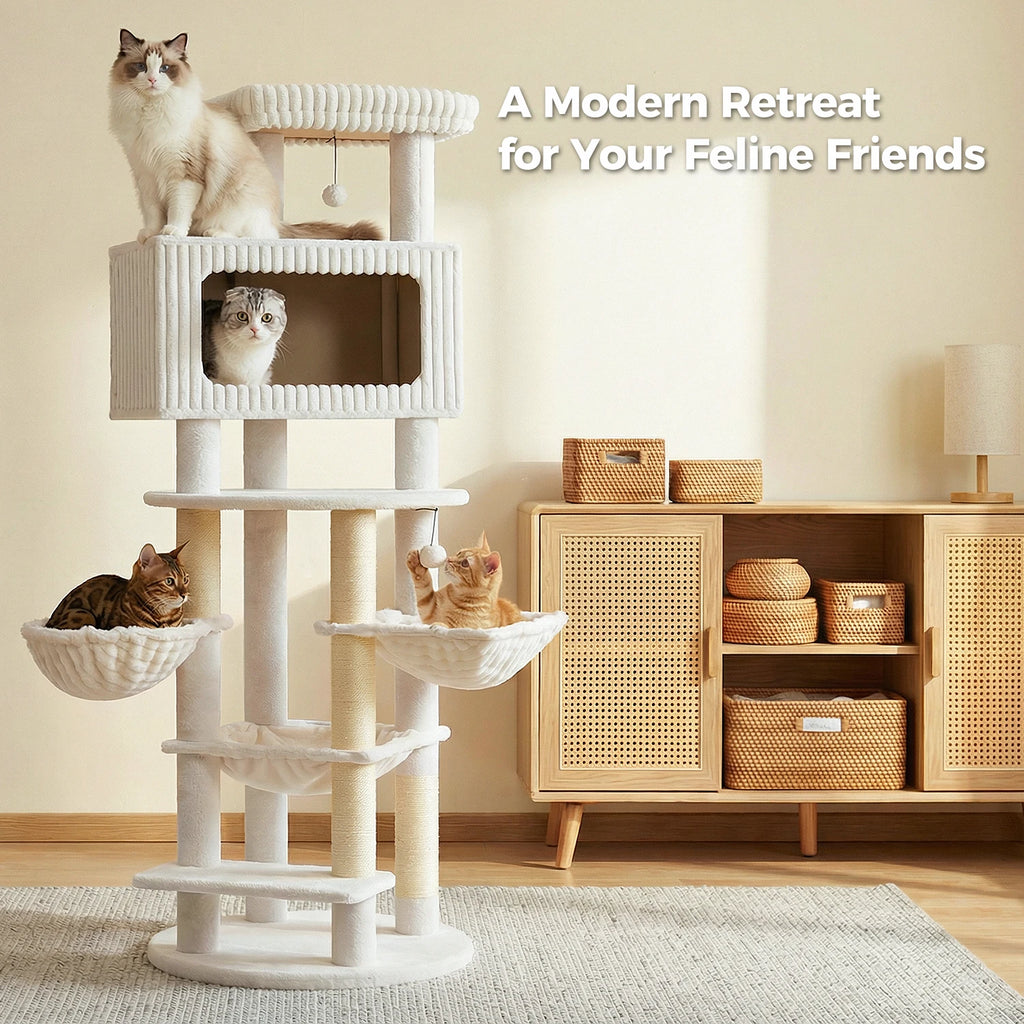 Multi-Level Cat Tree with Spacious Condo Thick Sisal Scratching Posts Oversized Top Perch Tall Cat Tower for Indoor Large Cats