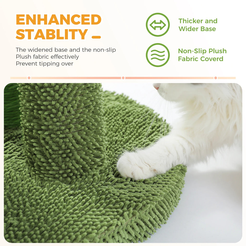 Cactus Cat Scratching Post for Indoor Cats Tall Cat Scratcher with 3 Sisal Scratching Poles Interactive Dangling Ball Cat Toys