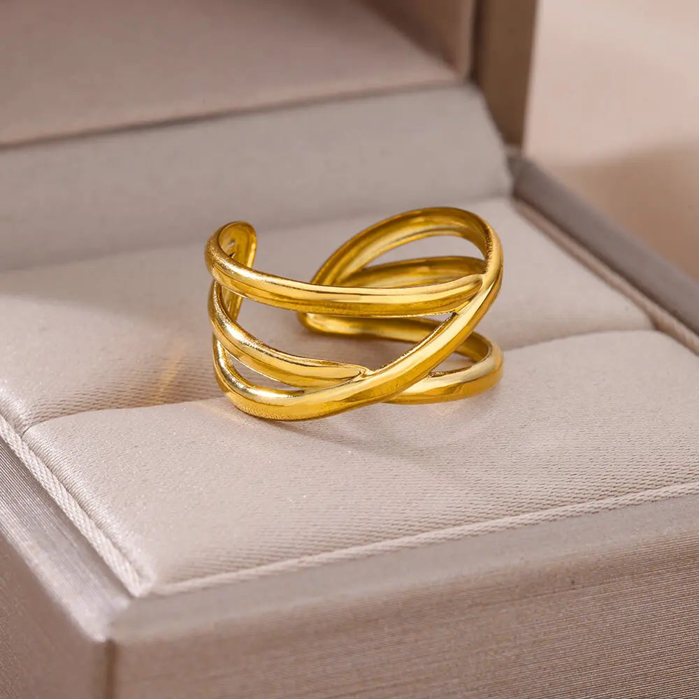 VELUROArt Bague Femme Acier Doré Classique