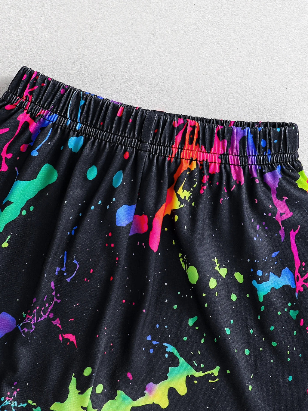 Summer Children's Fashion Refreshing Three-Piece Girls Fluorescent Graffiti Print Casual Wide Micro-Elastic Comfort Suit