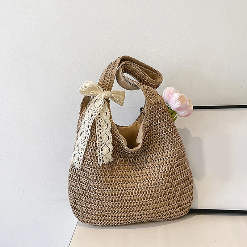 Sac cabas en paille et rotin pour la plage – vue 10