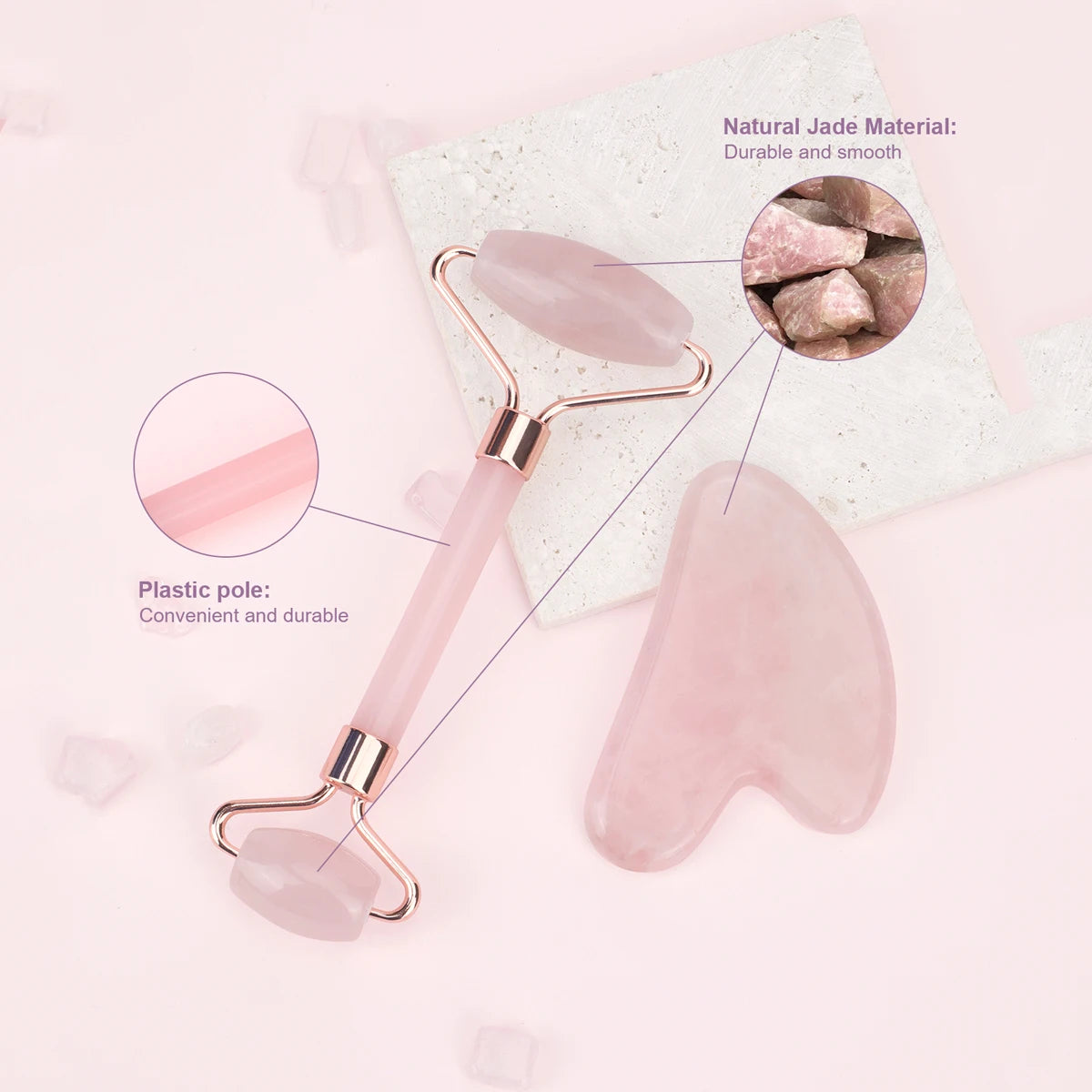 Set Rouleau de Jade & Gua Sha Quartz Rose - Soin Visage