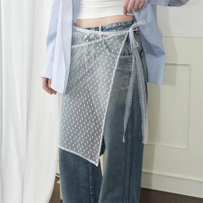 Jupe portefeuille en dentelle style Y2K pour femme – vue 2