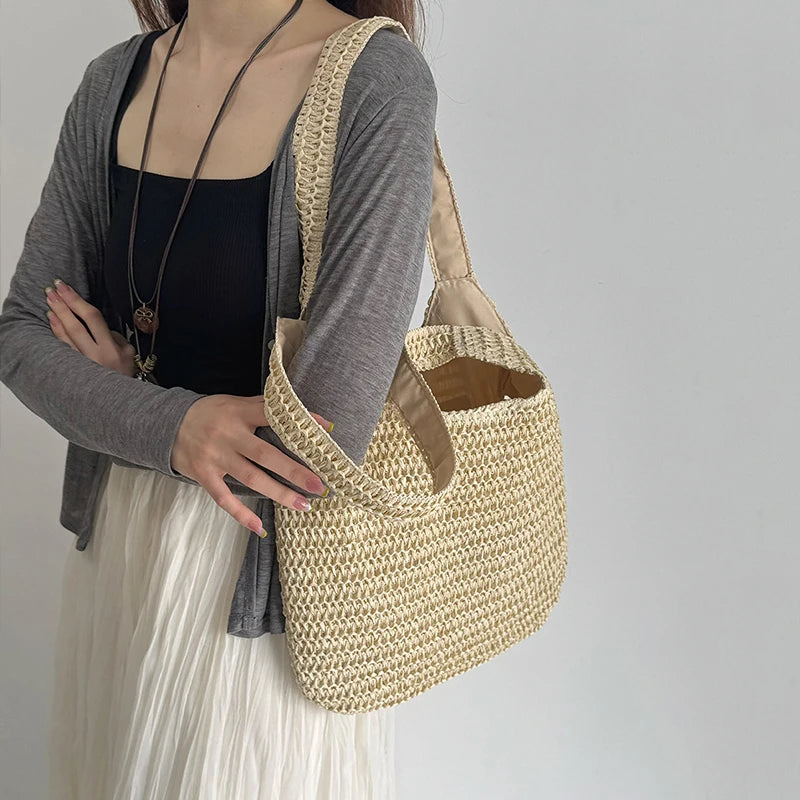 Sac cabas en paille et rotin pour la plage – vue 6