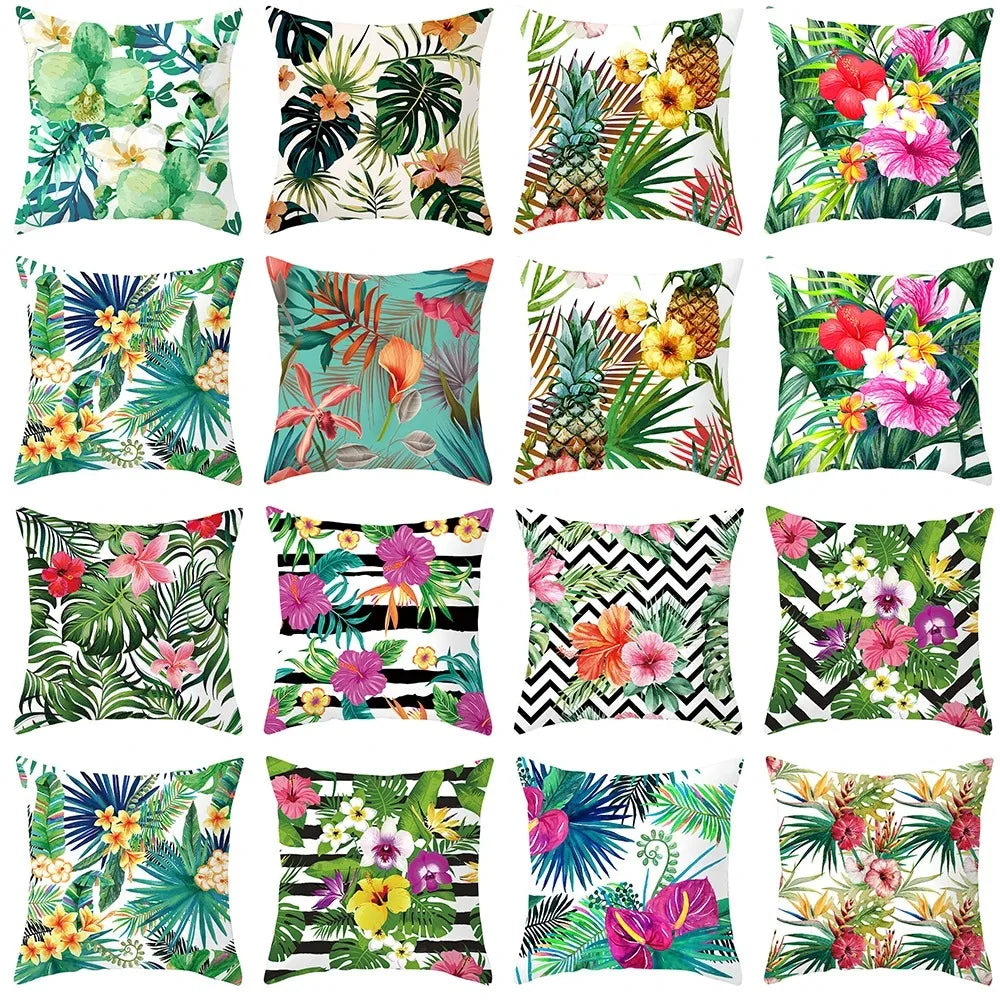 Housse de coussin déco tropicale à motifs plantes