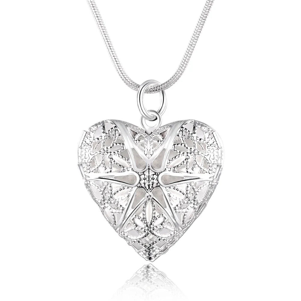 Hot 925 Sterling Silver Photo Frame Pendant Necklace 18/20/22/24 Inch Snake Chain For Woman Charm Wedding Fashion Jewelry