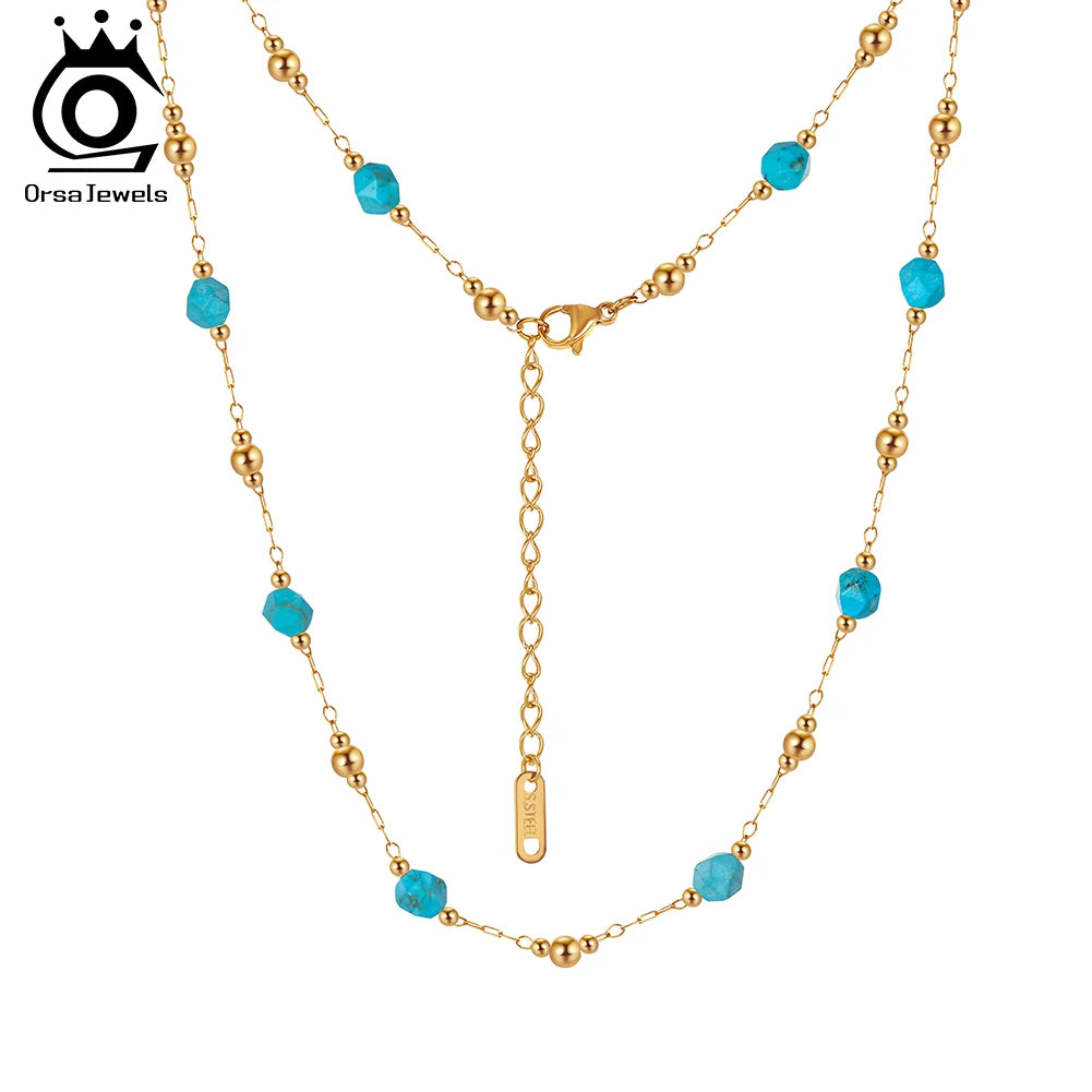 Collier ras-du-cou turquoise plaqué or 18K