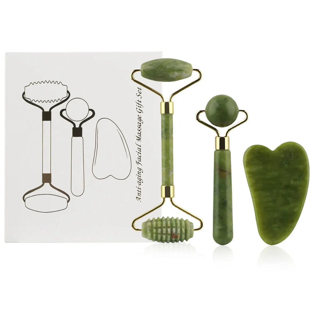 3-in-1 Jade Roller And Gua Sha Set,Roller With Eye Massager,Ridged Massager,Facial Tools For Skin Care Routine And Puffiness