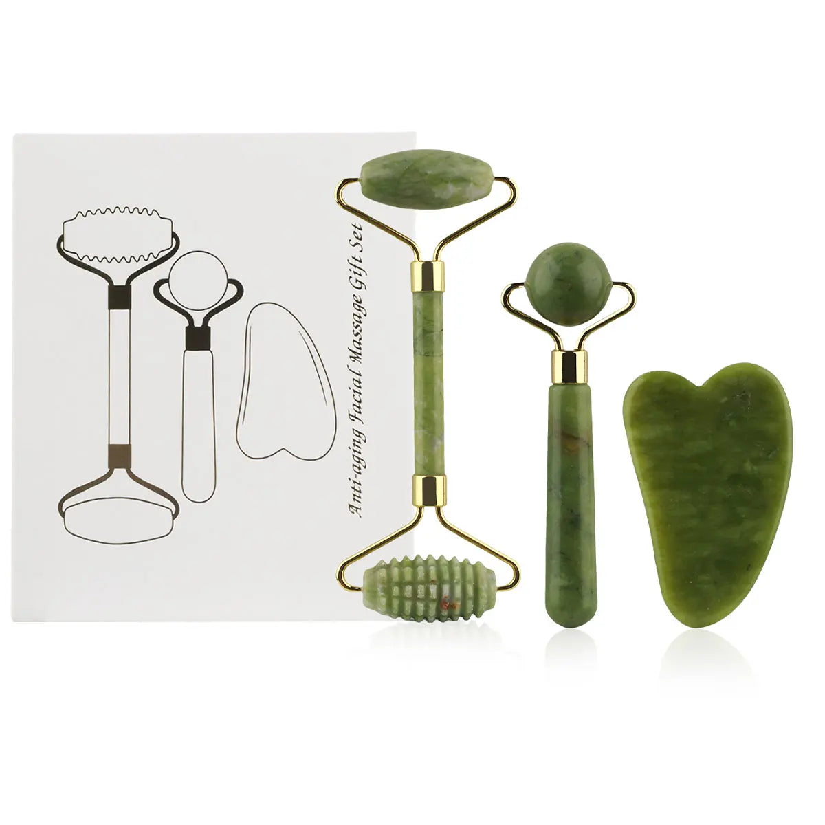 3-in-1 Jade Roller And Gua Sha Set,Roller With Eye Massager,Ridged Massager,Facial Tools For Skin Care Routine And Puffiness
