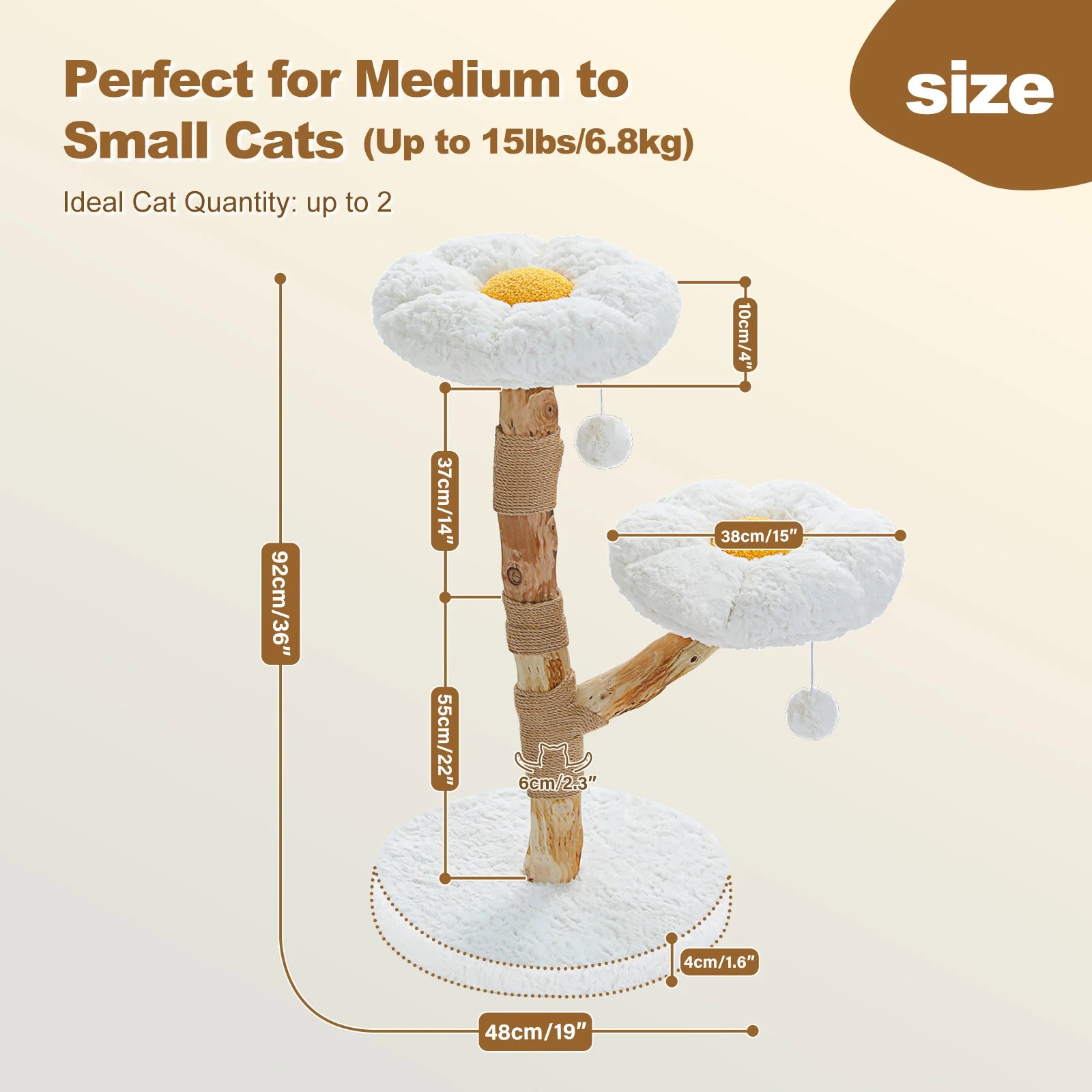 Flower Cat Tree for Indoor Cats Modern Wood Cat Tower with 2 Perches Sisal Scratching Post Scraper for Cat Accessories Cat Toys
