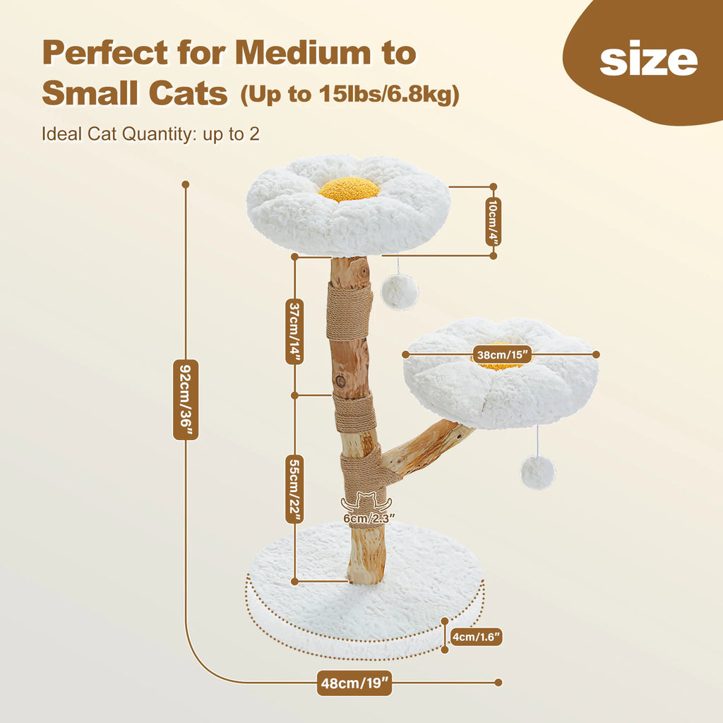Flower Cat Tree for Indoor Cats Modern Wood Cat Tower with 2 Perches Sisal Scratching Post Scraper for Cat Accessories Cat Toys