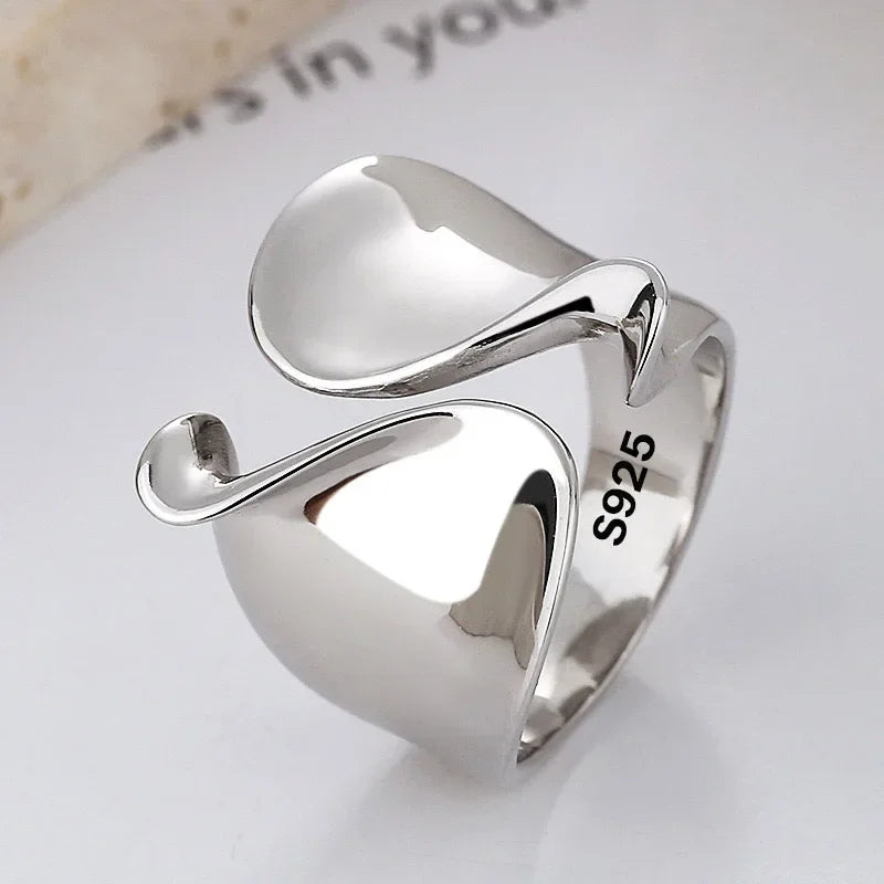 VELUROArt Bague Ouverte Femme Argent 925 Minimaliste Ajustable